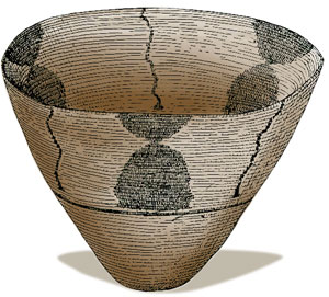 Basket. Adapted from Basket-Maker Caves of Northern Arizona: Report on the Explorations, 1916-1917 (Plate 24), by S. J. Guernsey and A. V. Kidder. Papers of the Peabody Museum of American Archaeology and Ethnology, vol. 8, no. 2. Harvard University, Cambridge, 1921.