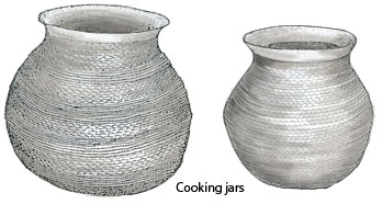 Pueblo III corrugated gray ware pottery. Pen-and-ink drawing by Lee R. Schmidlap, Jr.