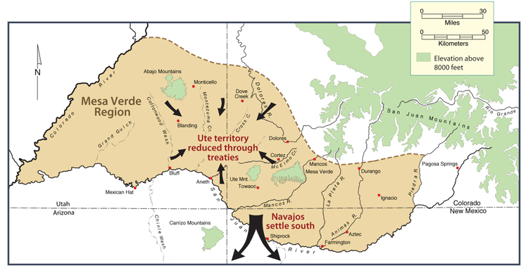 Map showing population movements. Map by Neal Morris; copyright Crow Canyon Archaeological Center.