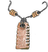 Pendant and beads on fiber cord. Pen-and-ink drawing by Lee R. Schmidlap, Jr.; copyright Crow Canyon Archaeological Center.