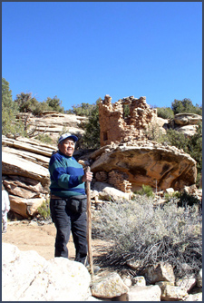 Pueblo visitor to ancient site. Photo by Victoria Atkins; courtesy of the Bureau of Land Management, Anasazi Heritage Center.